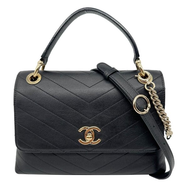 CHANEL Handbags - Chanel  Chic Small Chevron Calfskin Leather Top Handle Crossbody Bag Black